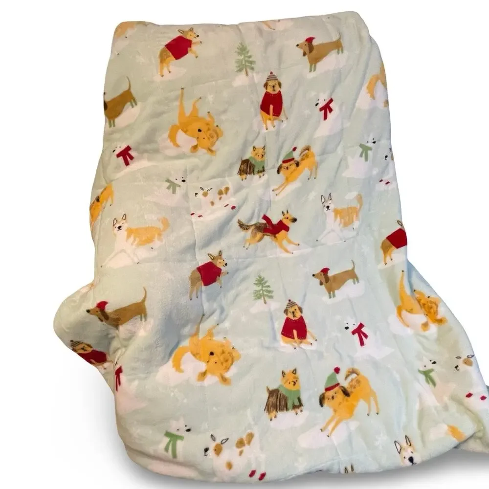 Cuddl Duds Cozy Soft Throw Blanket Winter Christmas Dogs Puppies 50x60 Sherpa